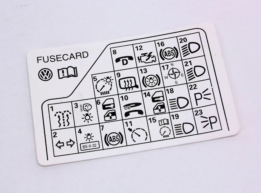 Fuse Panel Diagram Key Card 98-05 VW Passat B5 - Genuine - 3B0 010 241 F