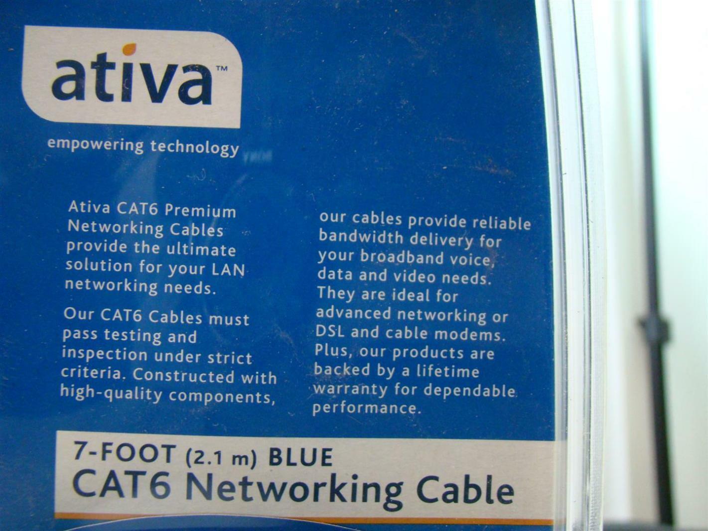 Ativa 7-Foot Blue Cat6 Networking Cable RJ45 Male 417-828