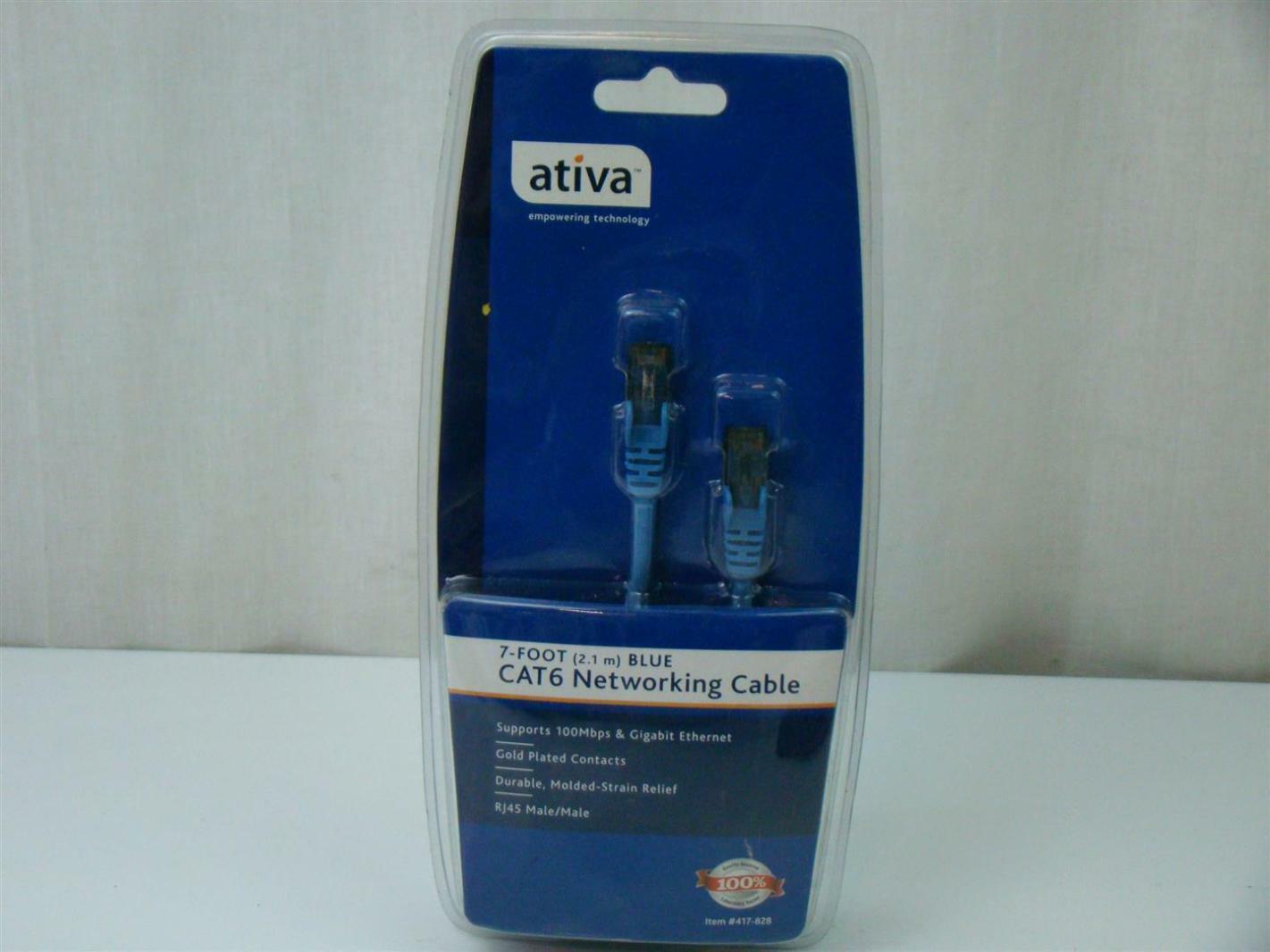 Ativa 7-Foot Blue Cat6 Networking Cable RJ45 Male 417-828