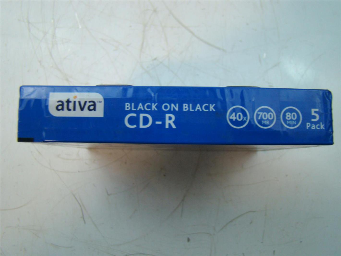 5PK Ativa Black On Black CD-R 40x 700MB 80Min 632-220