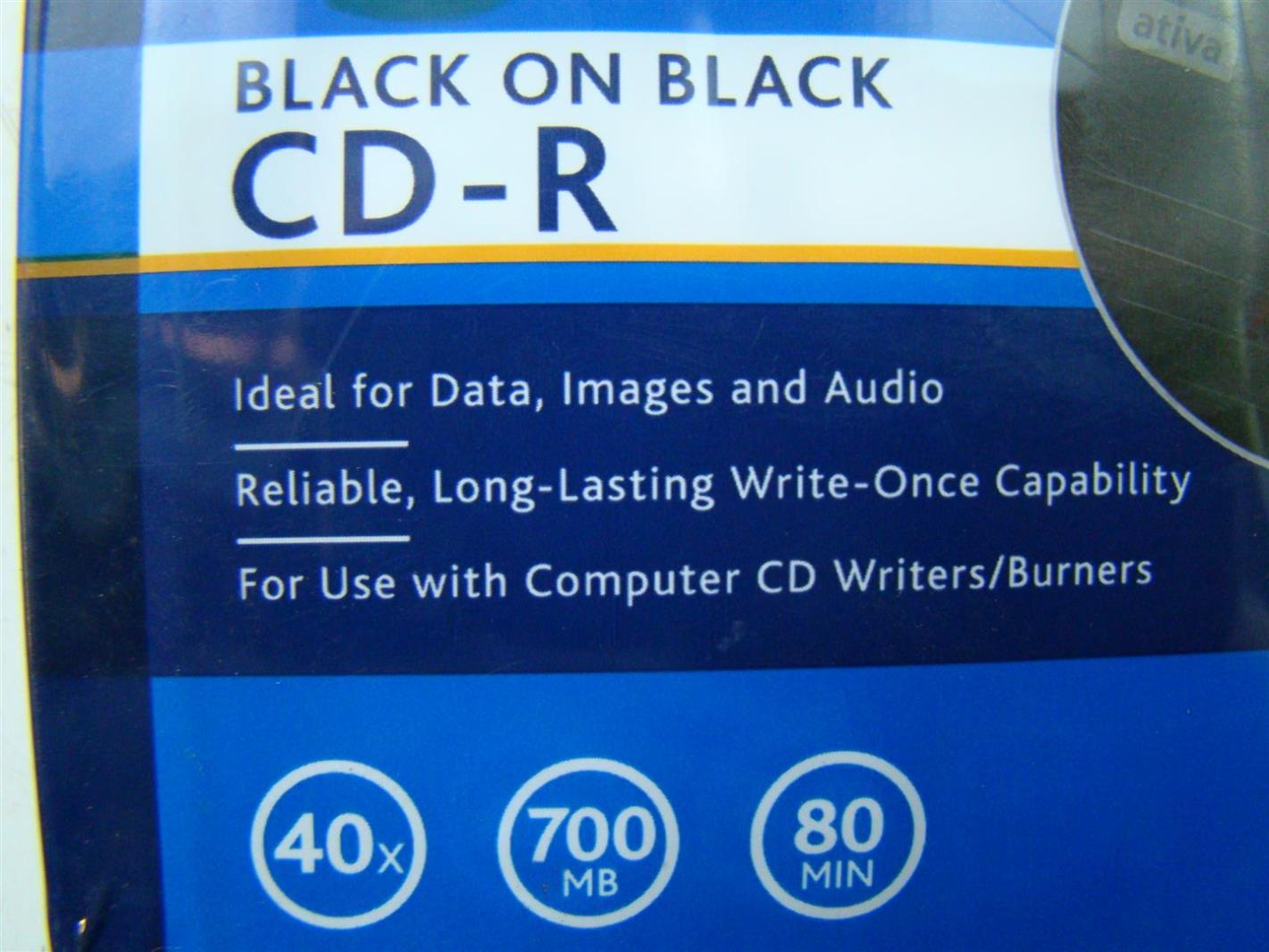 5PK Ativa Black On Black CD-R 40x 700MB 80Min 632-220