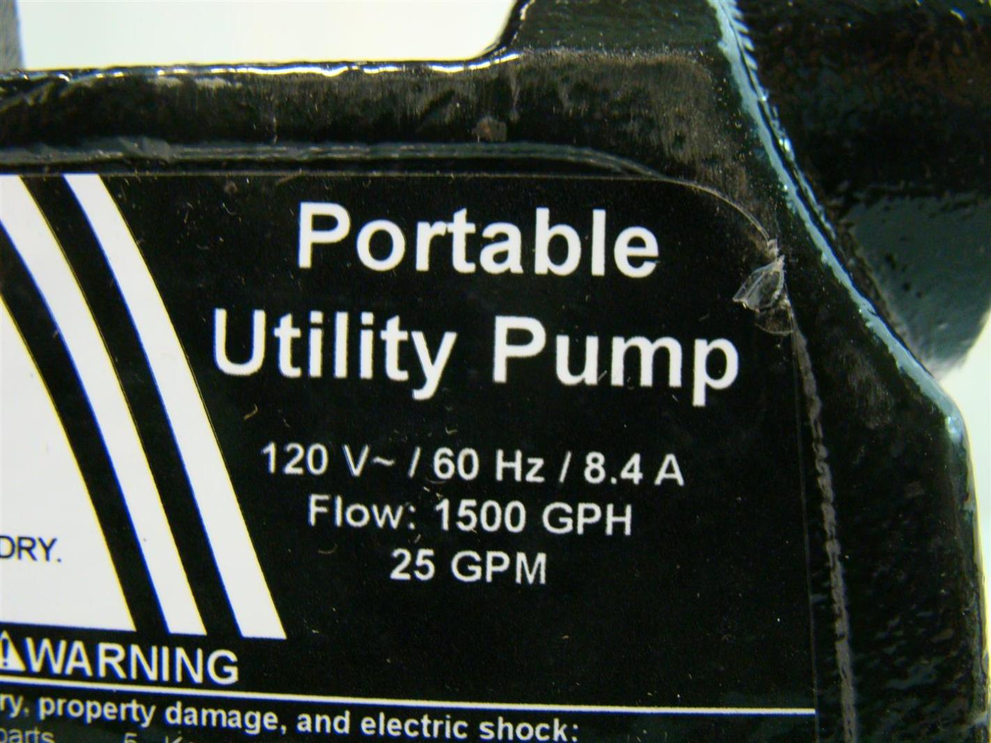 Portable Cast Iron Utility Pump 120V 8.4A 1500GPH 25 GPM 3/4