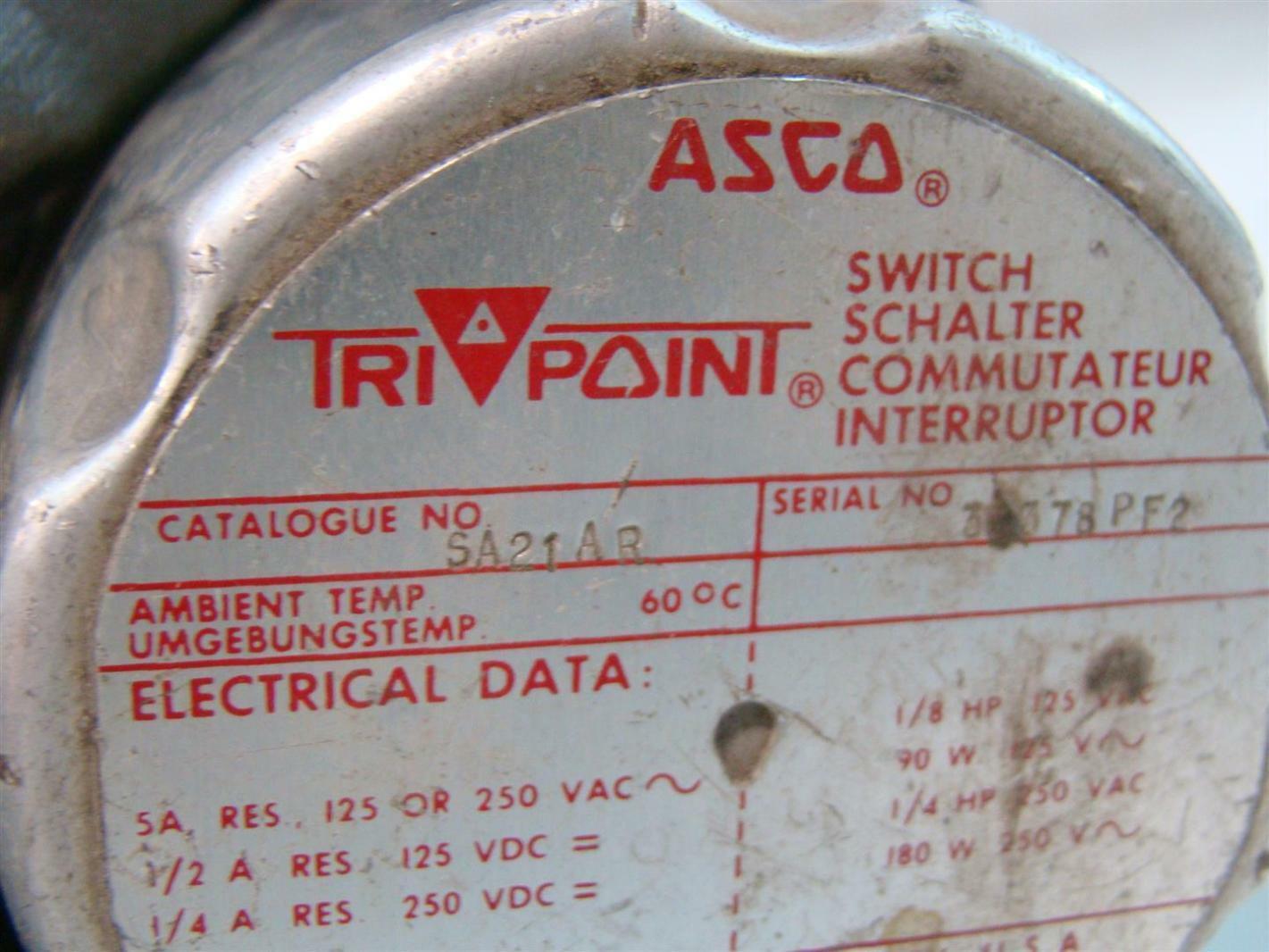 Asco Tri Point Switch 1/8HP 125Vac 36378PF2 SA21AR