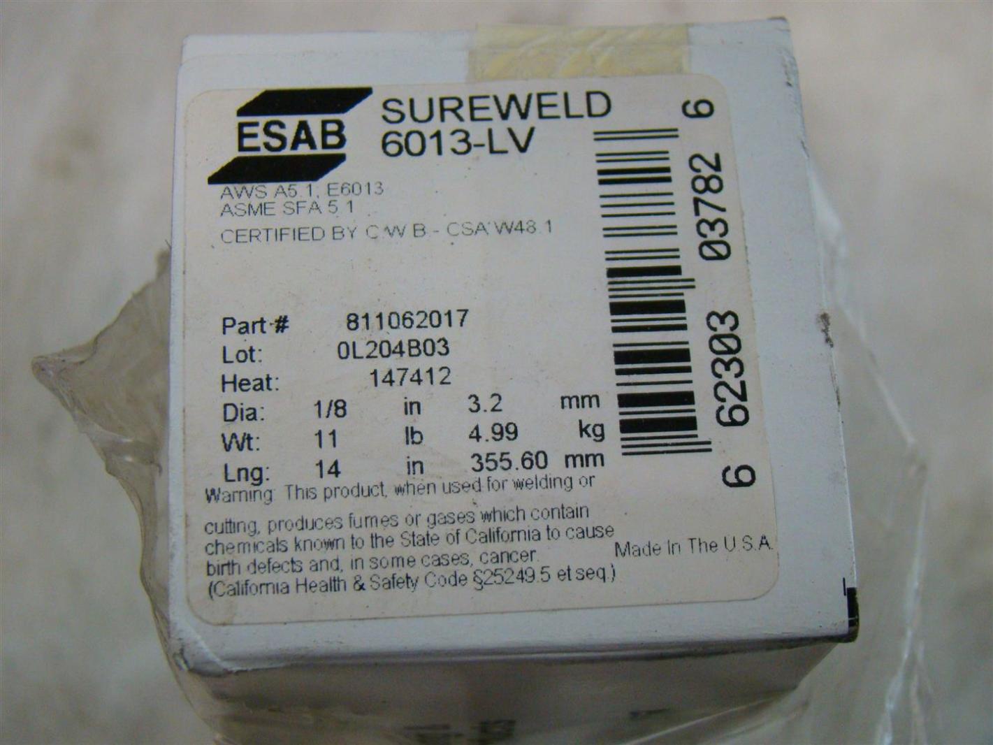 Esab Sureweld 6013 1/8" Welding Rod Electrodes 811062017 6013-LV ...