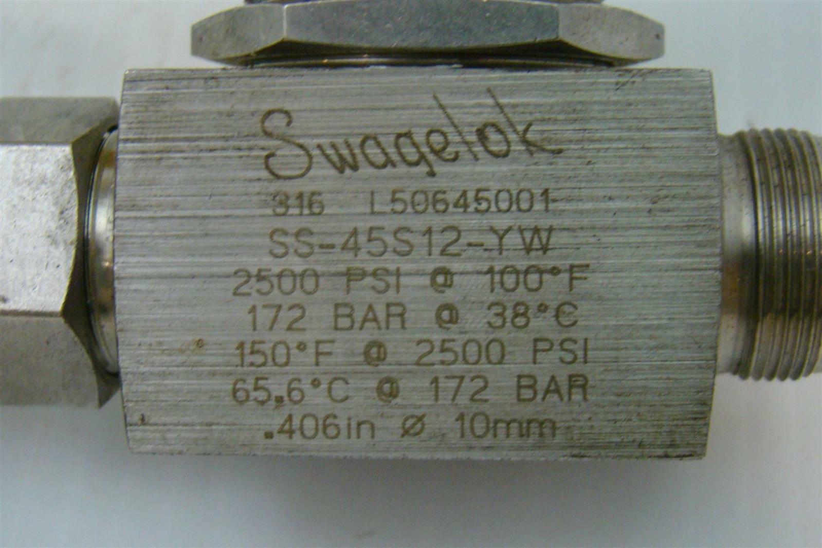 Swagelok Stainless Steel Valve Compression Connection 2500psi SS45S12