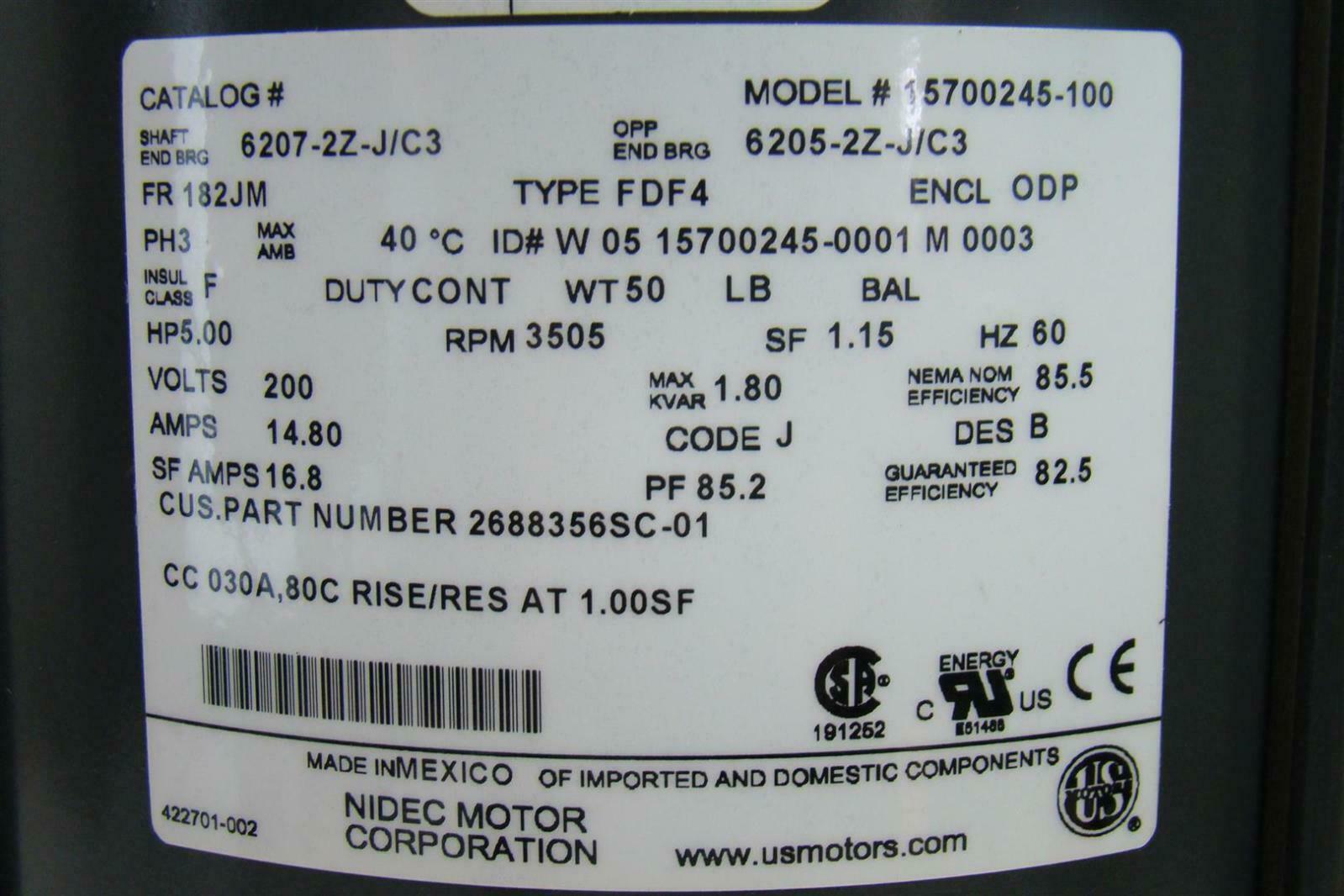 U.S Motors 5 HP 200V 3 Phase 3505rpm Vertical Pump Motor ... 200v 3 phase wiring diagram 