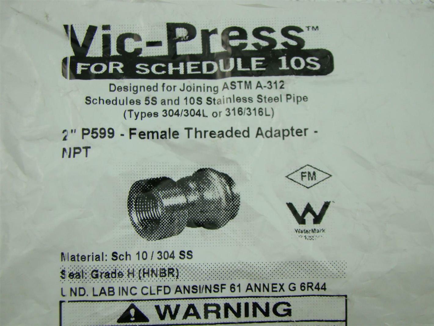 VICTAULIC VICPRESS SS 2" P599FEMALE THREADED ADAPTER NPT Joseph