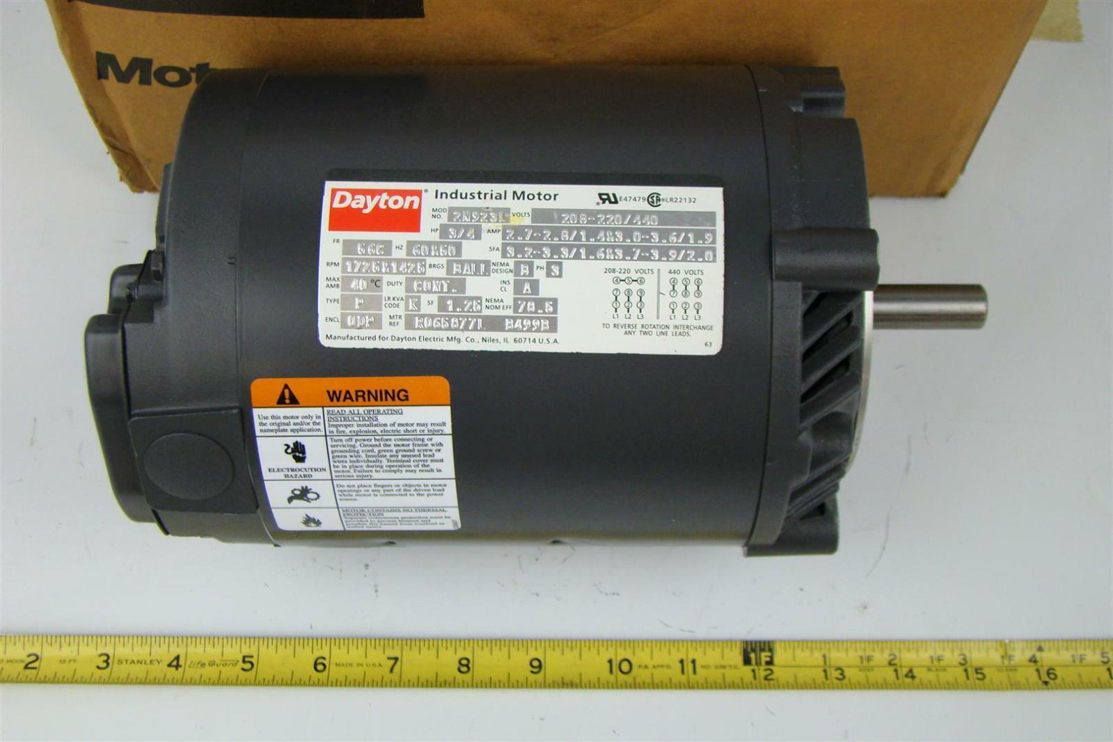 60Hz 3P 440V- Shaft 5//8X1-7//8/" 2N101K 1//4Hp Dayton Industrial Motor