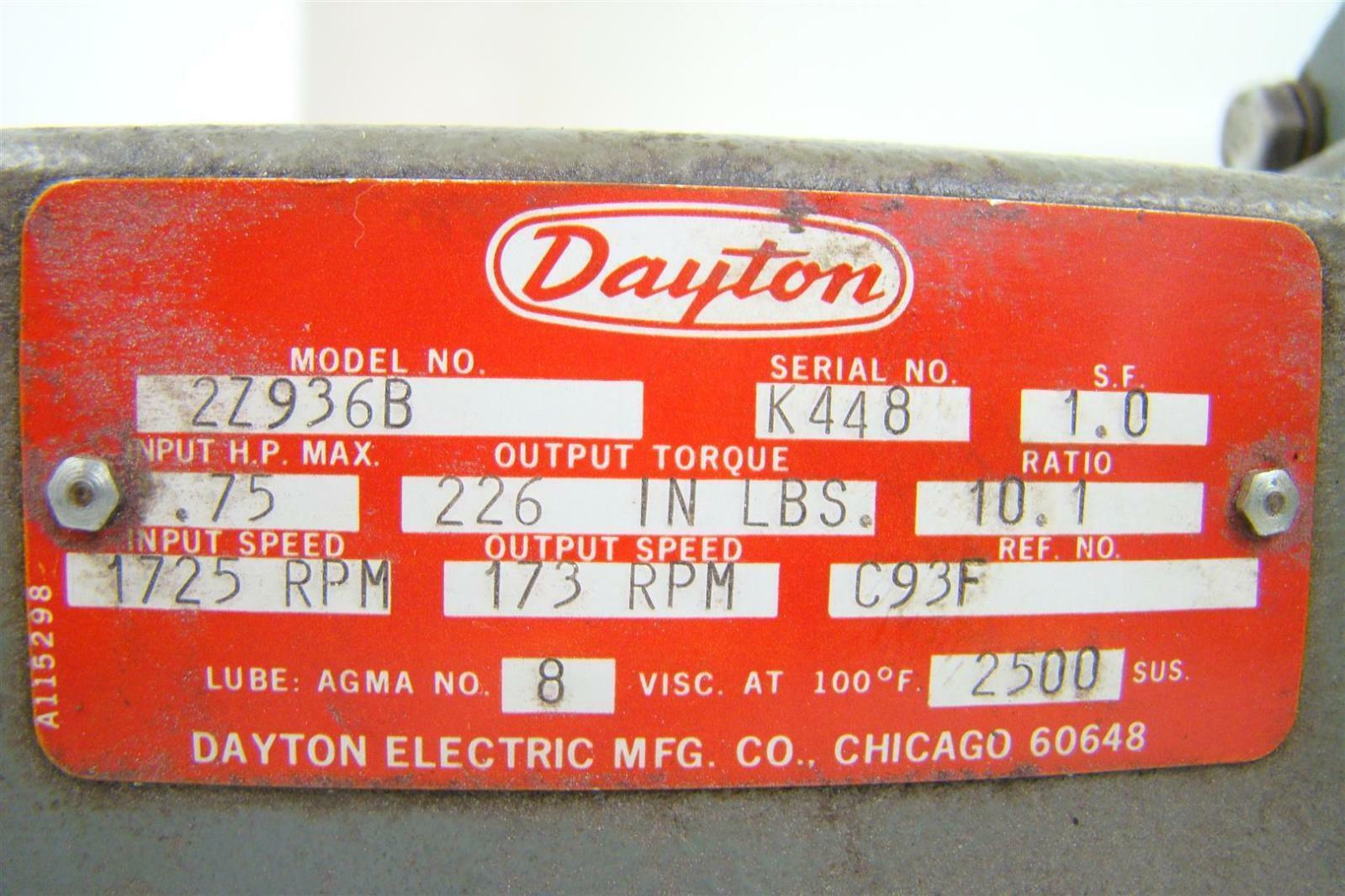 Dayton 101 Gear Reducer with Motor 1/3HP, 1725 RPM, 90 VDC , 2Z936B eBay