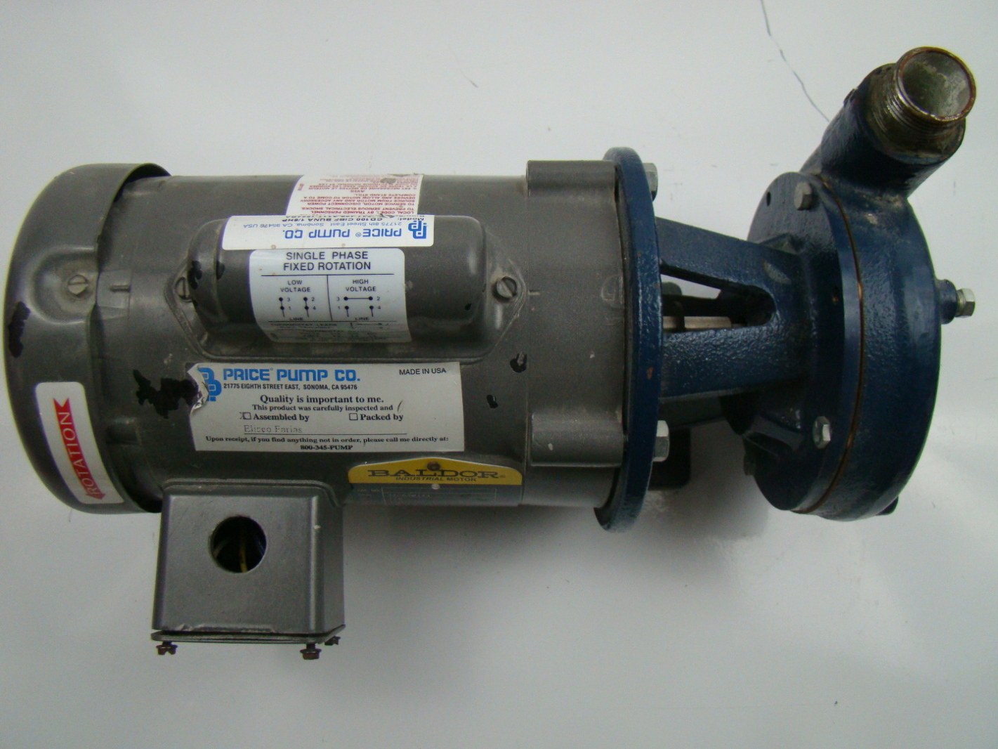 CloseCoupled Centrifugal Pump Baldor 1/6 HP 1425/1725 RPM Motor eBay