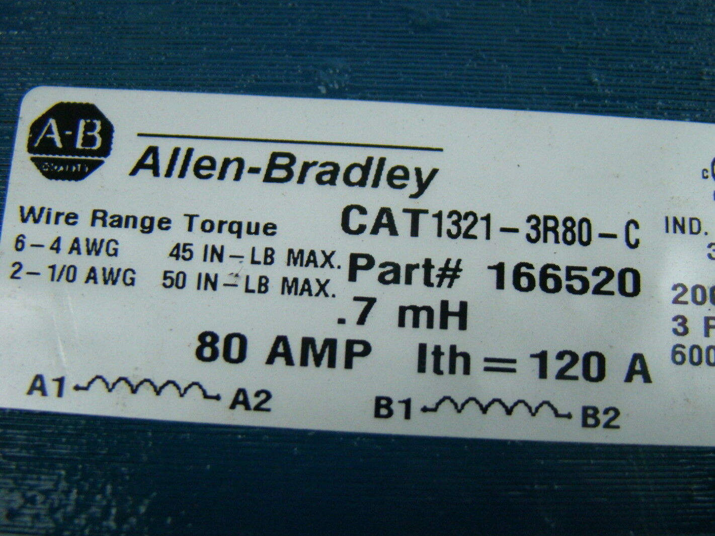 Allen Bradley .7mh LINE REACTOR OPEN 480V 3PHASE 80AMP 166520 1321-3R80-C