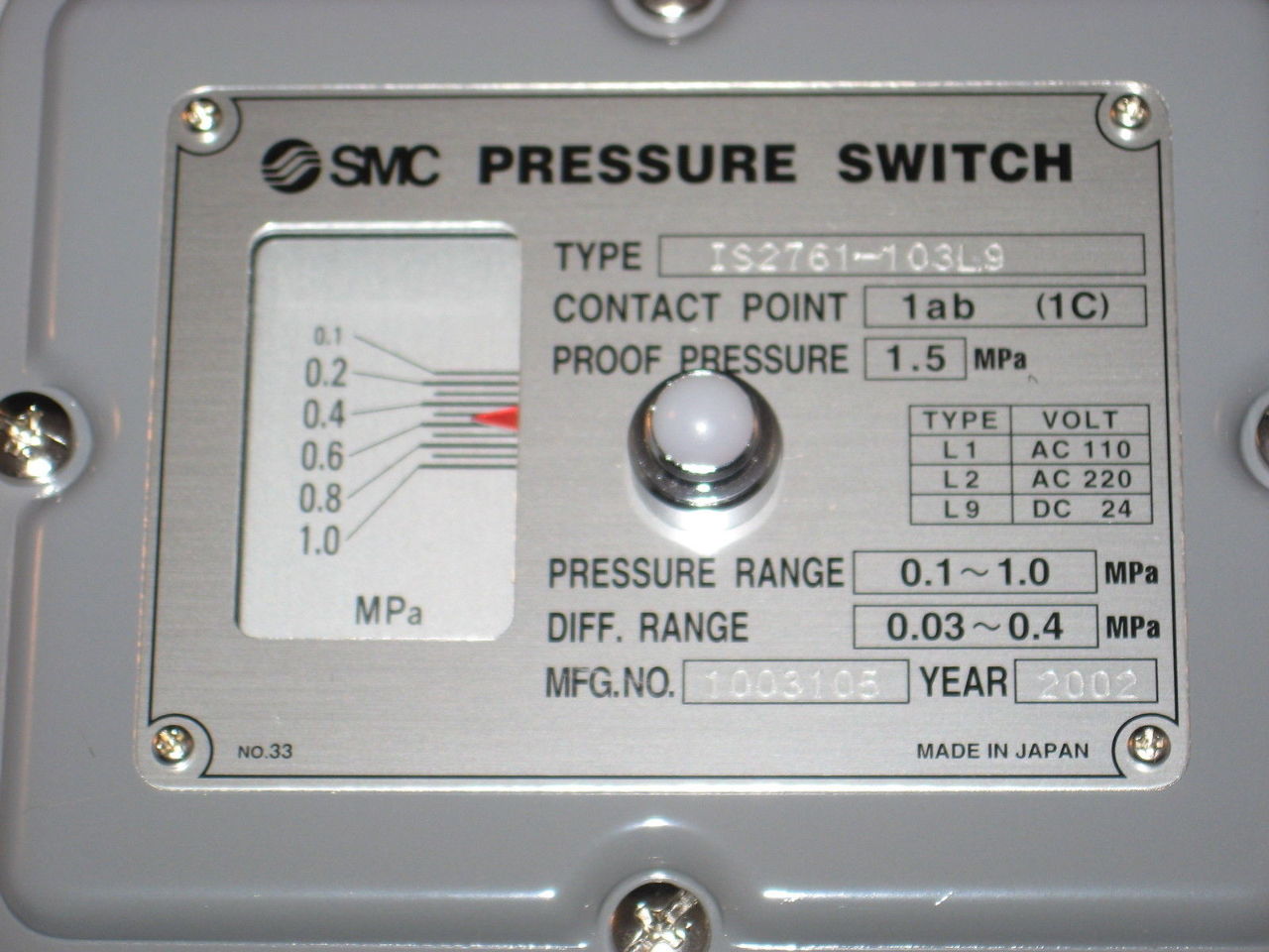 SMC Pressure Switch IS2761103L9 new Process Industrial Surplus