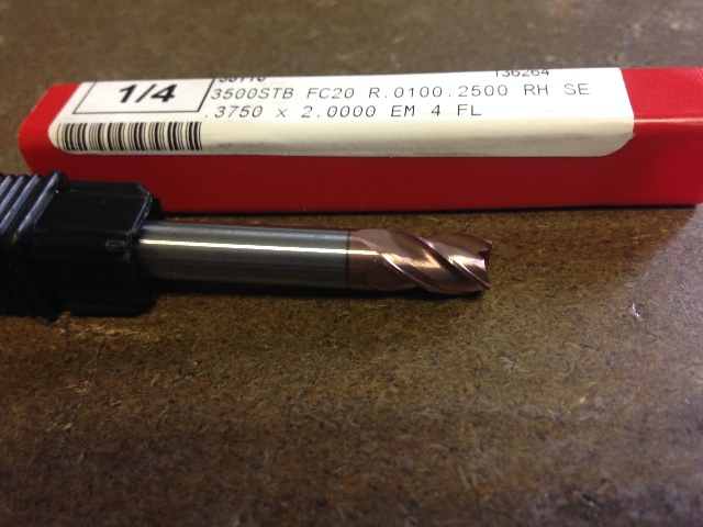 .250" 1/4" 4 FLUTE .010"cr VARIABLE HELIX SINGLE END STUB TiAlN CARBIDE END MILL 1/4" X 3/8" X 2"