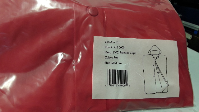 1 - Hooded Poncho - PVC Sideline Cape -  Color Red, No Sleeves