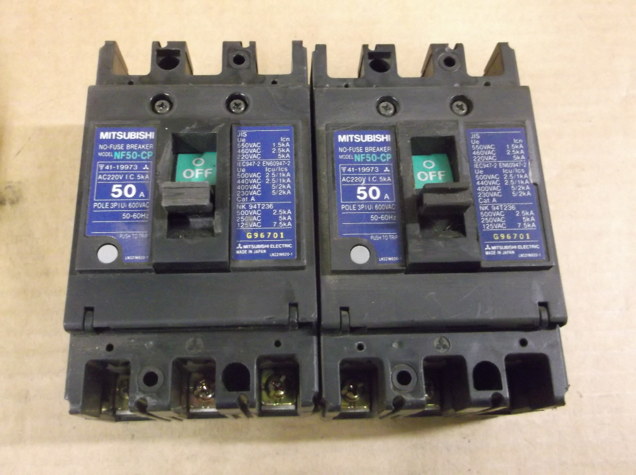 Lot of 5 Mitsubishi (2) NF50CP, (1) NF30SP, (2) NF30CS, No Fuse