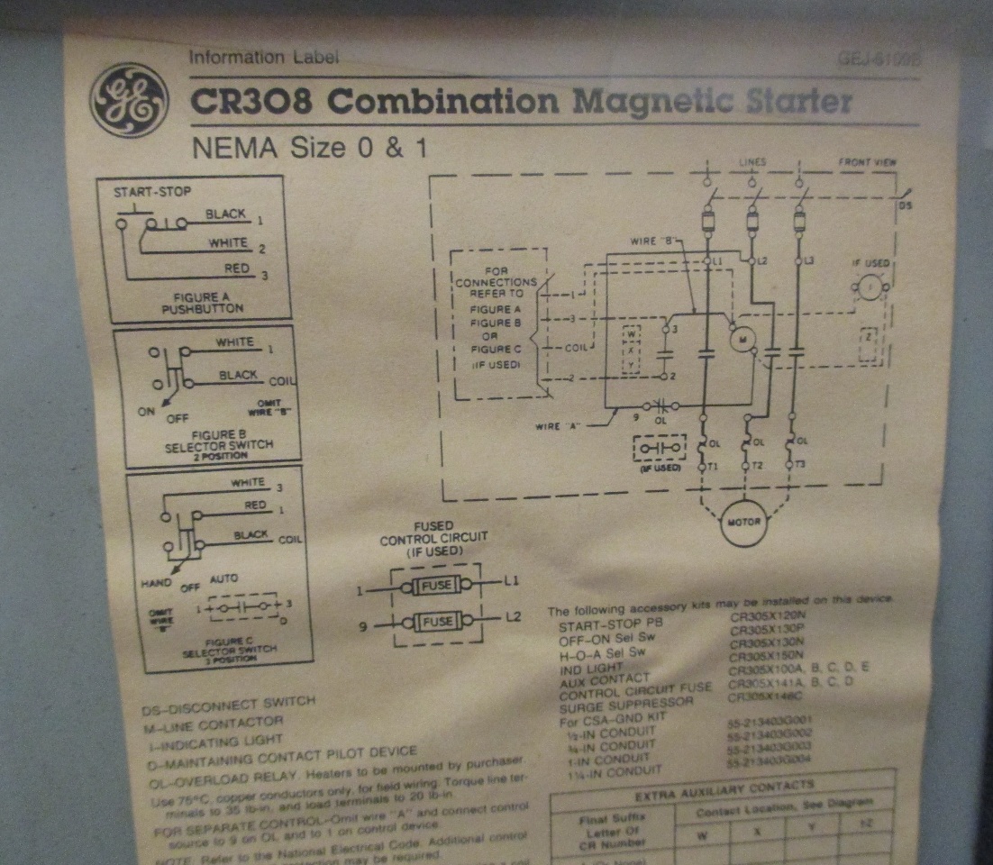 GE CR308 Combination Magnetic Starter 600V Max Complete Enclosure 300