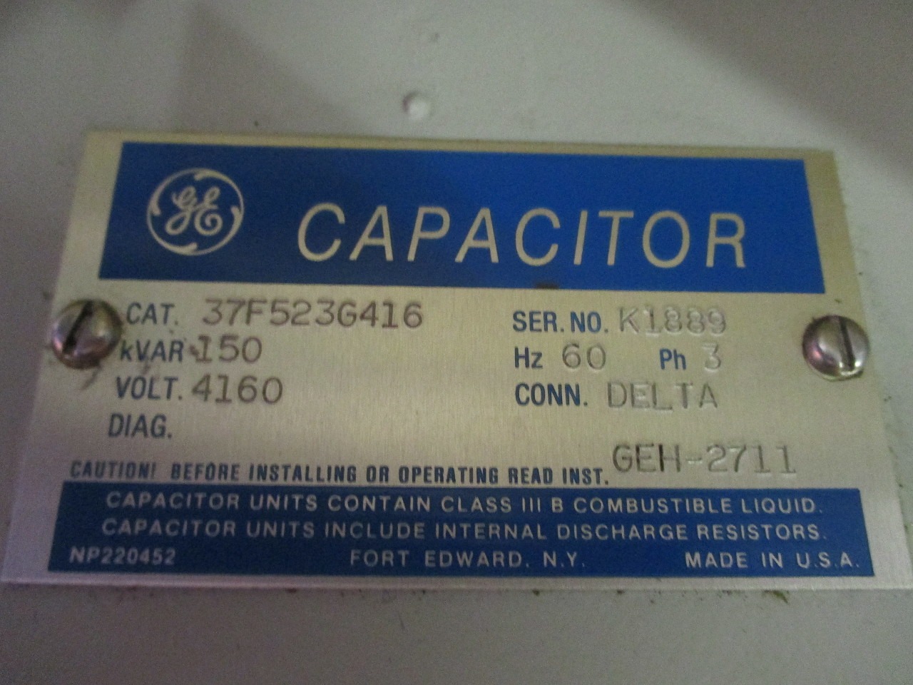 GE Capacitor 37F523G416 150 KVAR 4160V 60Hz 3Ph Daves Industrial