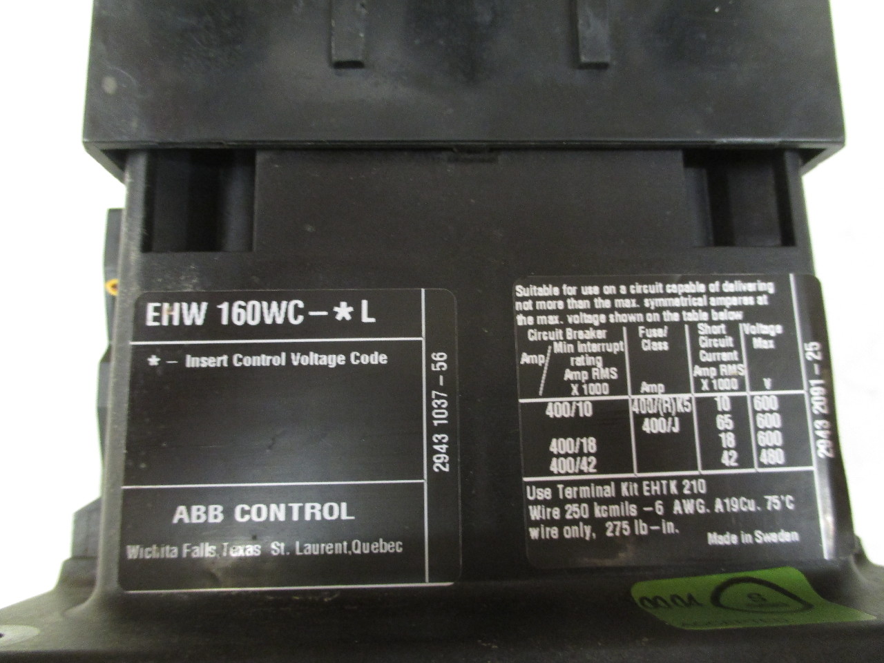 ABB Welding Isolation Contactor EHW160W Size W4 3 pole 300 A 600 VAC