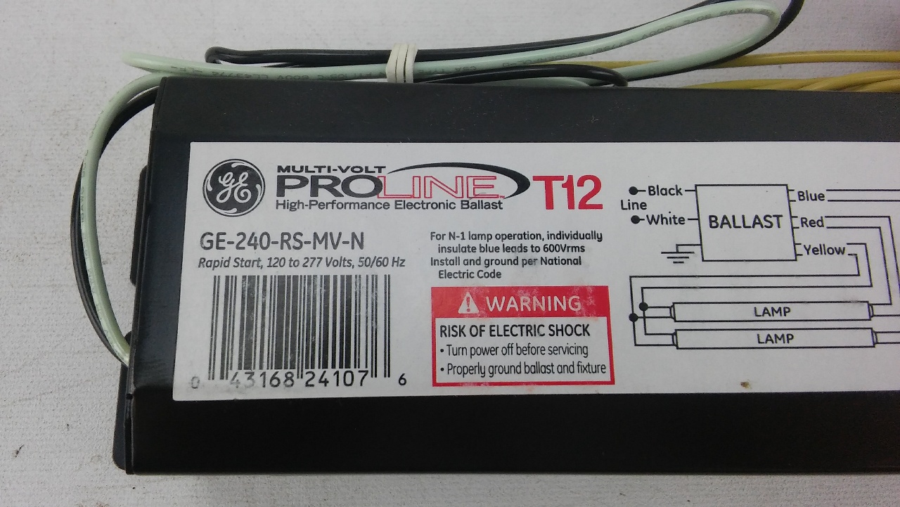 GE-240-RS-MV-N Electronic Ballast, T12 Lamps, 120/277V ... t12 light ballast wiring 