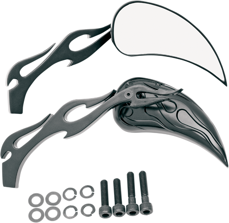 Chrome Flame Skull Teardrop Mirrors For Harley Dyna, Sportster, Glide, XL883
