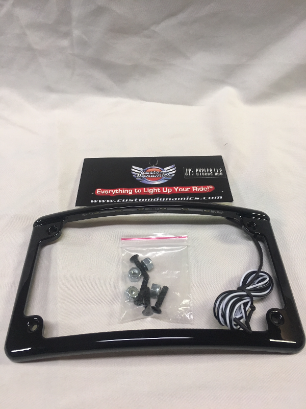 Custom Dynamics Black 4 x 7 Curved LED Motorcycle License Plate Frame