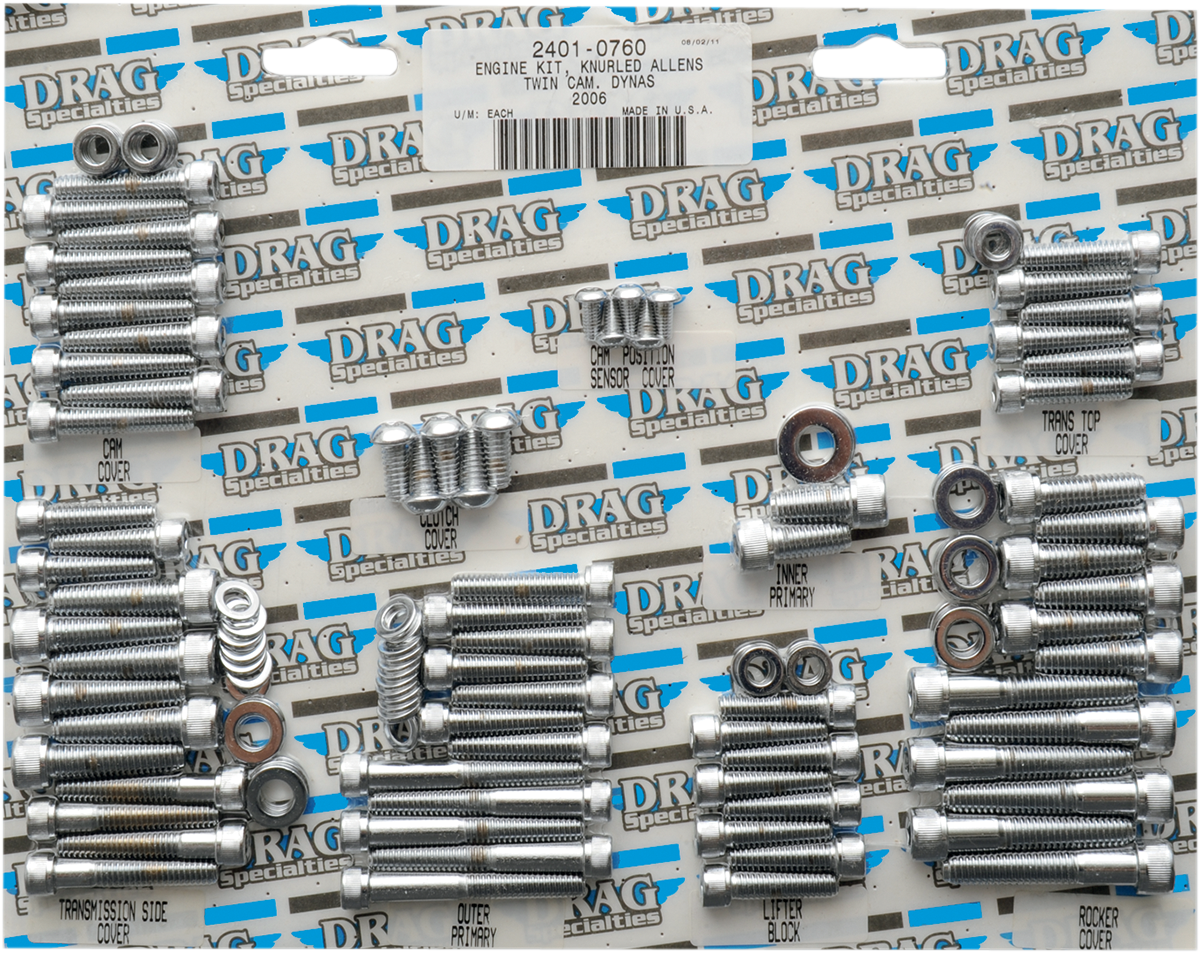 Drag Specialties Knurled Chrome Motorcycle Engine Bolt Kit 06 Harley