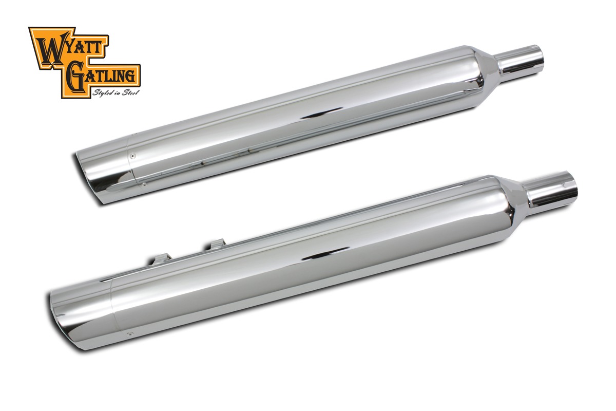 Vtwin Wyatt Gatling Chrome 4" Slash Exhaust Mufflers 9515 Harley Touring FLT JT's CYCLES