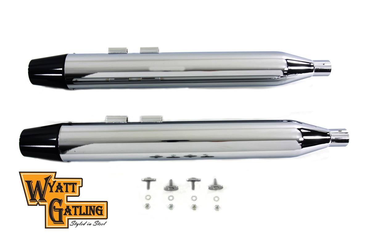 Vtwin Wyatt Gatling Exhaust Mufflers Black Long Tapered Tips 9515