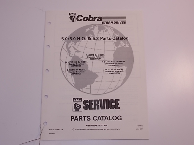 OMC Cobra Stern Drive 5.5 / 5.0 H.O. & 5.8 Parts Catalog 1990 987082