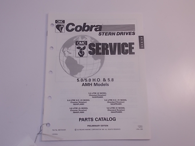 OMC Cobra Stern Drive 5.0 / 5.0 H.O. & 5.8 AMH Model Parts Catalog 1991 987478