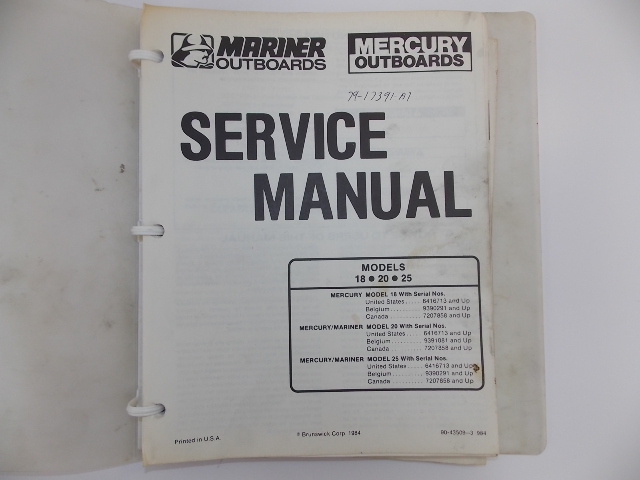 Mercury & Mariner Service Manual 18 20 25 HP 90-43509-3