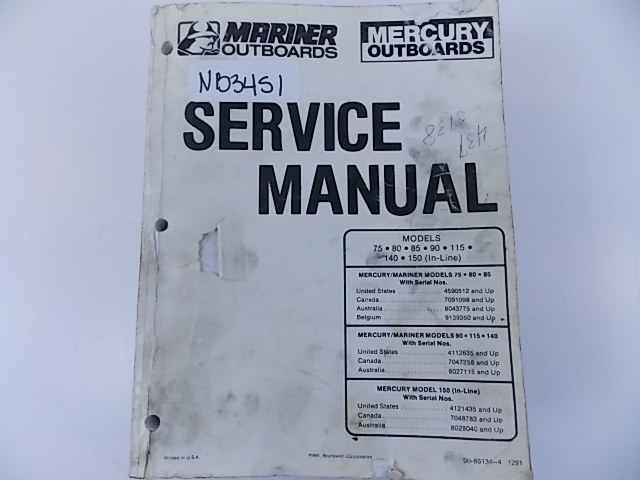 Mercruiser Service Manual 75 80 85 90 115 140 150 in line 1992 86134