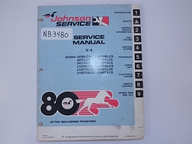 Johnson Service Manual JM8010 1980 V-4 Covers Models 85 100 115 140