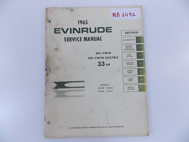 1965 Evinrude ski twin 33 HP service manual models 33502 & 33503 & 33552 & 33553