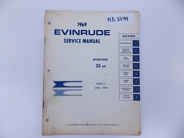 1969 Evinrude Sportster 25 HP service manual models 25902 25903