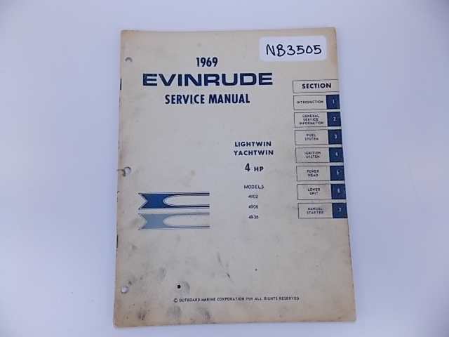 1969 Evinrude Lightwin Yachtwin 4 HP service manual models 4902, 4906 and 4936