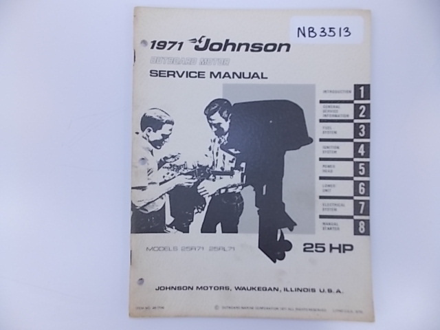1971 Johnson Outboard Motor Service Manual 25 HP models 25R71 and 25RL71