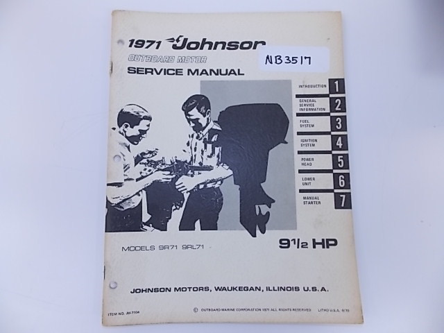1971 Johnson Outboard Motor 9 1/2 HP service manual models 9R71 and 9RL71