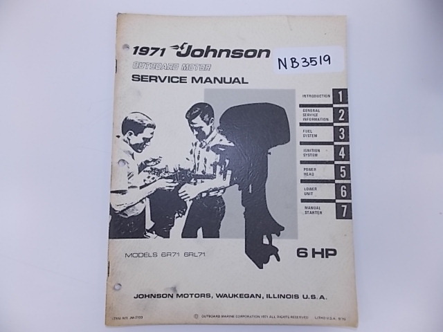 1971 Johnson Outboard Motor Service manual 6 HP models 6R71 and 6RL71