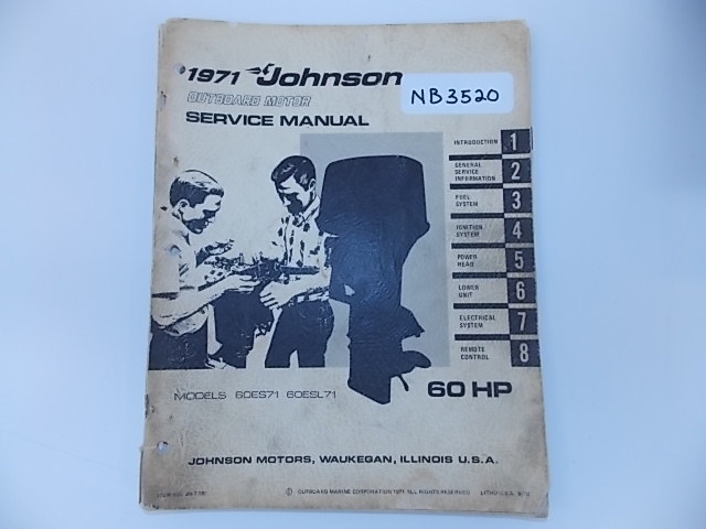 1971 Johnson Outboard Motor Service manual 60 HP Models 60ES71 and 60ESL71