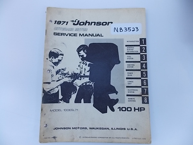 1971 Johnson Outboard Motor Service manual 100 HP Model 100ESL71