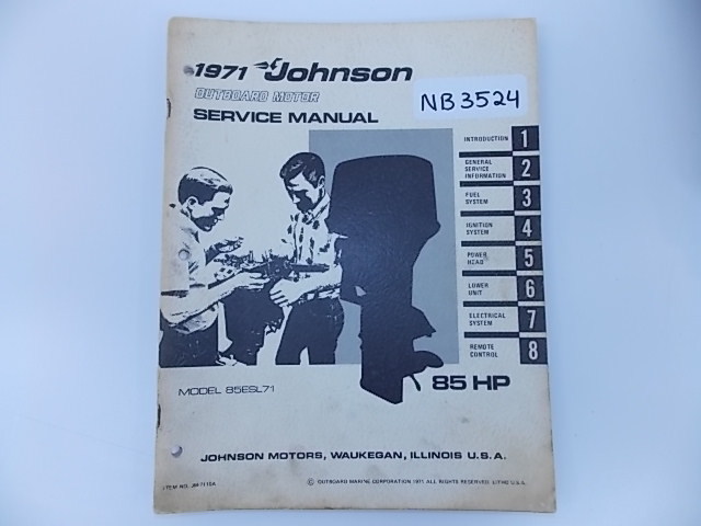 1971 Johnson Outboard Motor Service manual 85 HP model 85ESL71