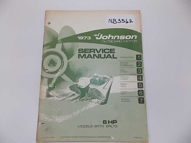 1973 Johnson 6 HP Service Manual Models 6R73 and 6RL73