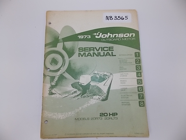1973 Johnson 20 HP Model Models 20R73 and 20RL73