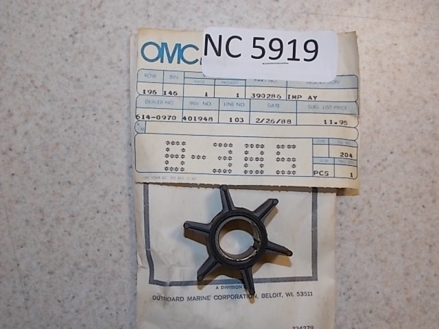 New Johnson Evinrude OMC Pump Impeller 390286 1983-1986 40 HP