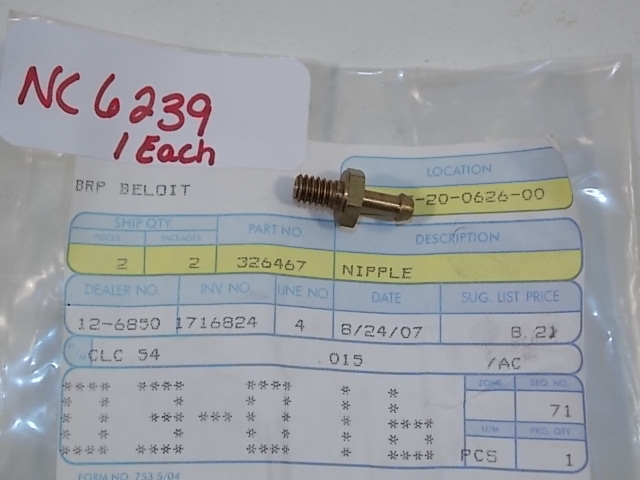 NEW Johnson Evinrude Nipple lower carb only 326467 1981-2006 25 - 175 HP