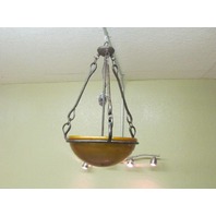 World Imports Beautiful Hanging Pendant Light Iron Oxide finish w/ Art Glass