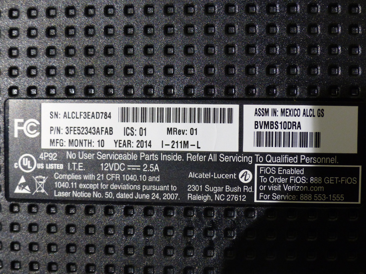 ALCATEL LUCENT VERIZON OPTICAL NETWORK TERMINAL ONT I-211M-L 3FE52343AF