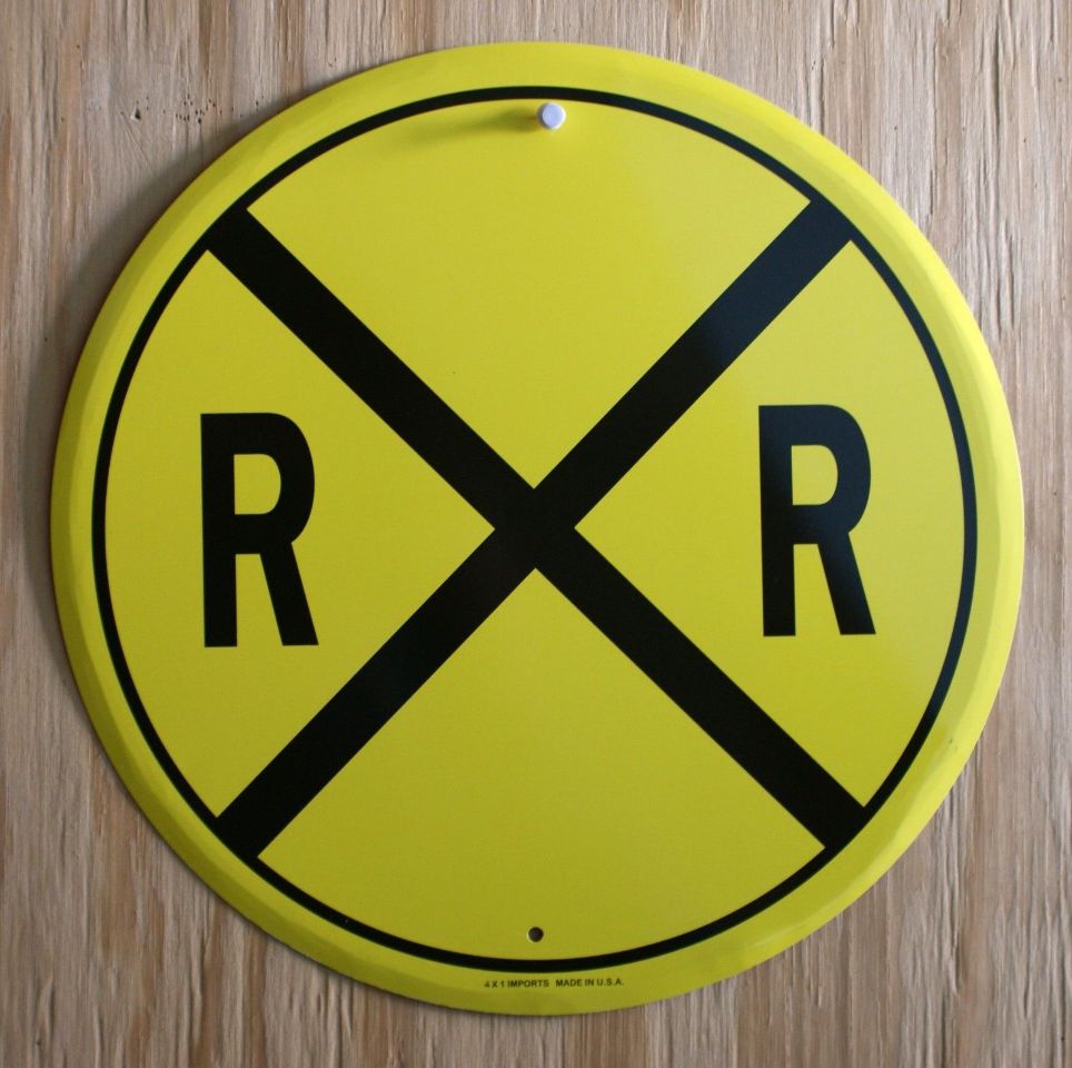 Railroad Crossing Tin Metal Round Sign Train R x R Caution Sign HO