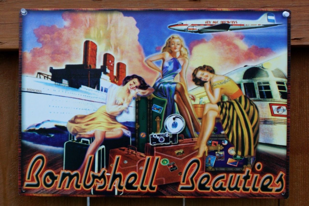 Bombshell Beauties Tin Metal Sign Pin Up Bar Alcohol Beer Liquor 1950's